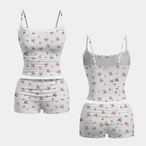 SHEIN Two Piece Sleep Set NEW XL Floral Pajamas Booty Shorts Crop Tank Top Boho